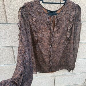 White House Black Market Animal Print Ruffle Blouse